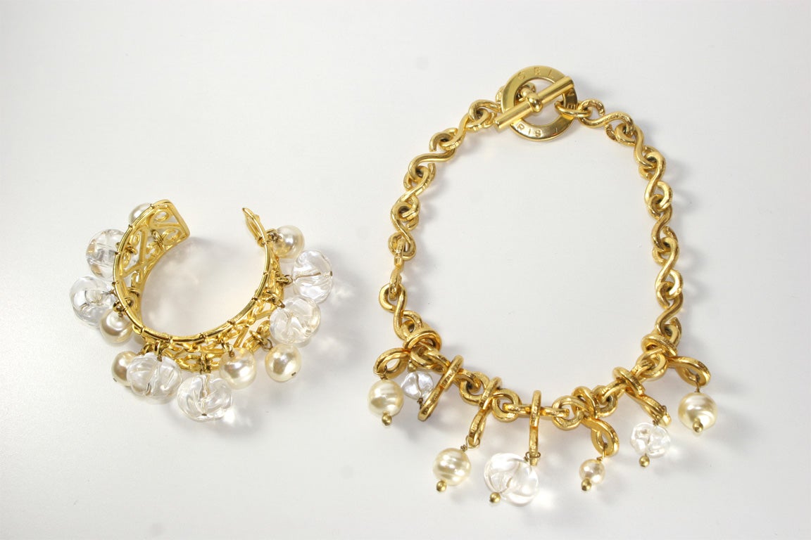 Celine Paris Lucite and Crystal Necklace and Runway Cuff
