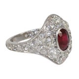 Antique Art Deco, Diamond 
Burma Ruby Ring, 3.50 Carats, Platinum