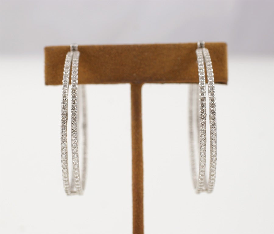 Diamond Double Row Hoop Earrings, 7 cttw For Sale 1