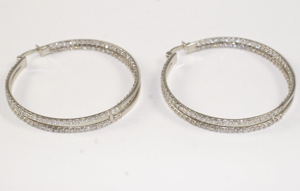 Diamond Double Row Hoop Earrings, 7 cttw For Sale 5