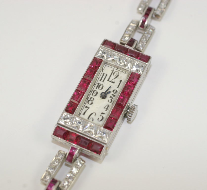 Art Deco, Ruby & Diamond Watch, 2.75 cts, 'G-VS' 3