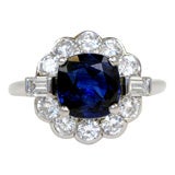 Platinum Diamond and Sapphire Cluster Ring By Cartier