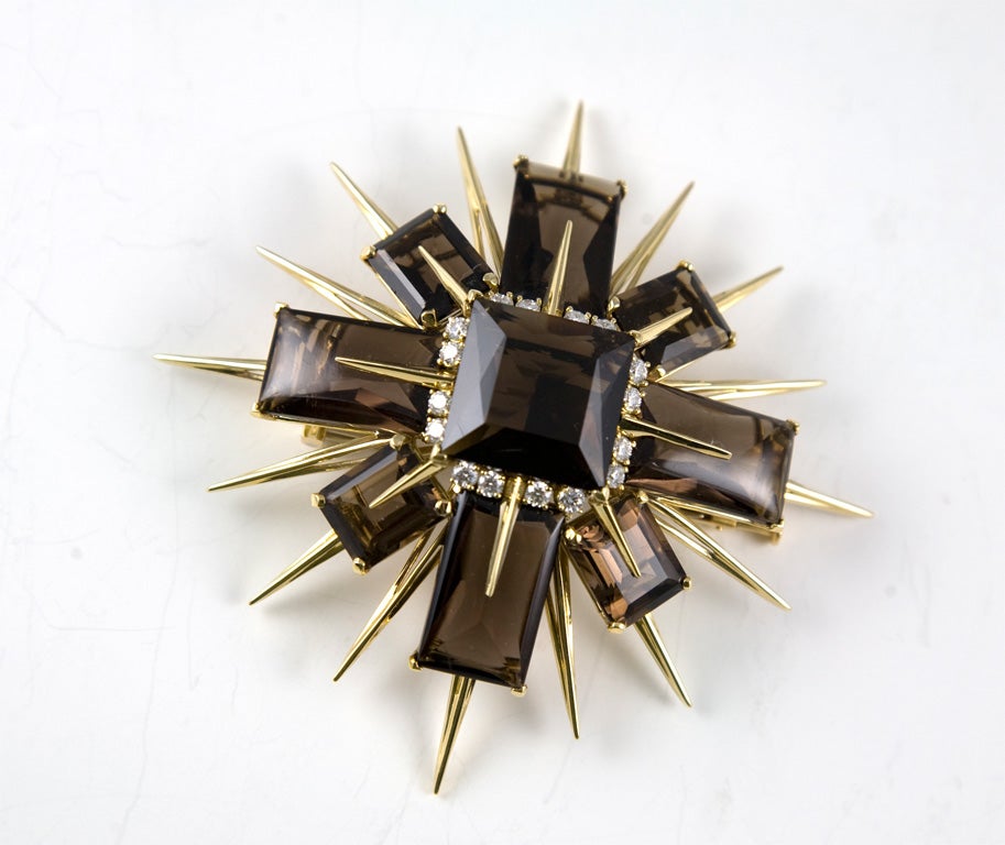 Women's Smoky Quartz and Diamond Brooch by Tony Duquette For Sale