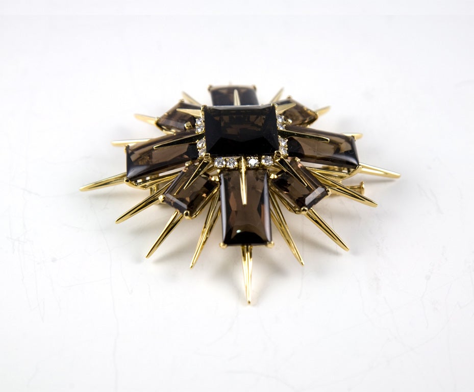 Smoky Quartz and Diamond Brooch by Tony Duquette For Sale 1