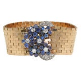 Flexible 18kt Retro Bracelet with Sapphire & Diamond Clasp