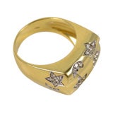 Italian 14K Gold and Diamond Moon and Stars Ring