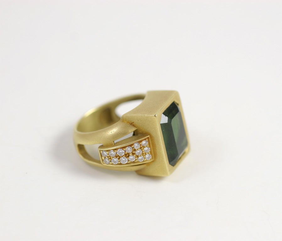 Women's or Men's 18kt  Yellow Gold Kieselstein-Cord Tourmaline & Diamond Ring