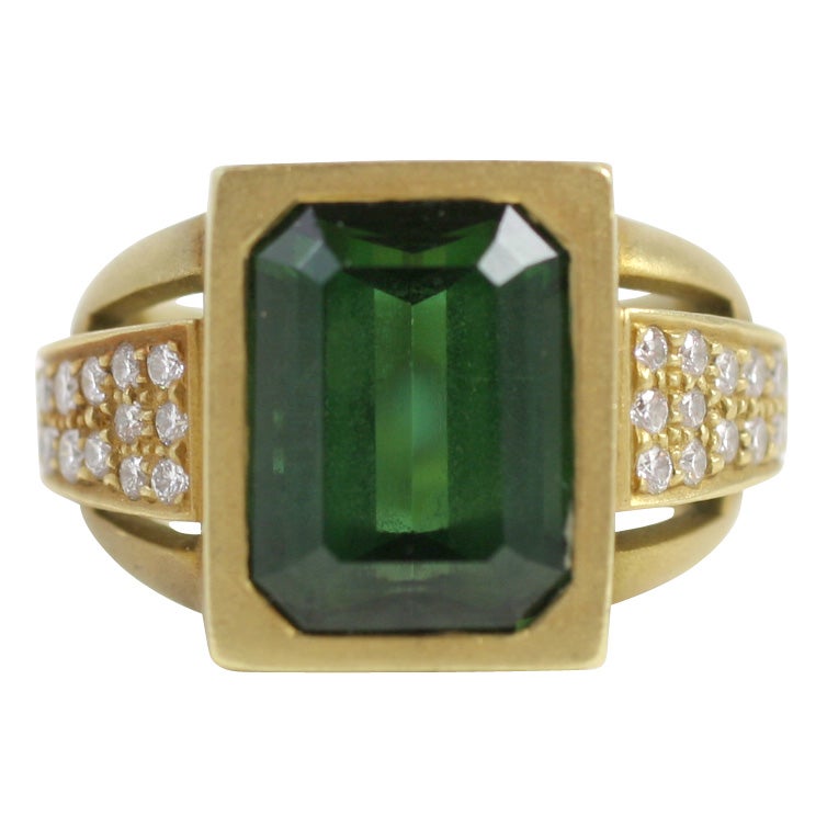 18kt  Yellow Gold Kieselstein-Cord Tourmaline & Diamond Ring