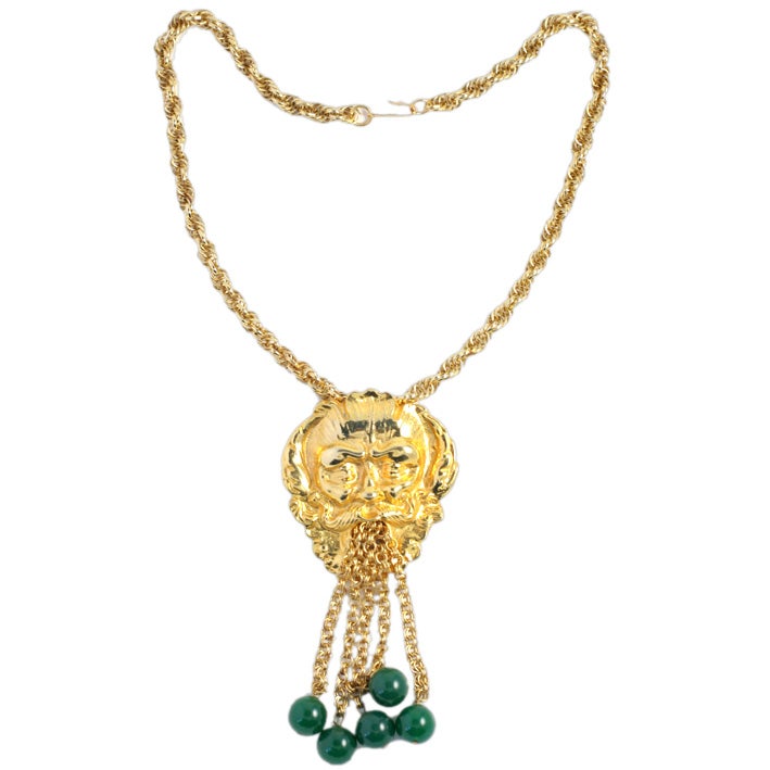 Mythology God of Wind "Gold" & "Jade" Pendant Necklace, Costume Jewelry