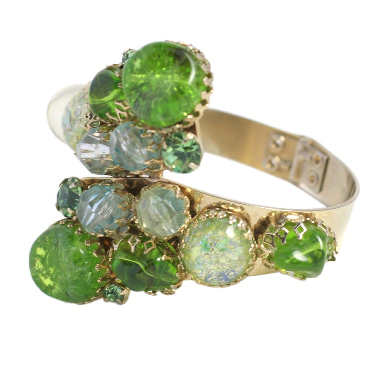 Green Stone Hinged "Gold" Bracelet