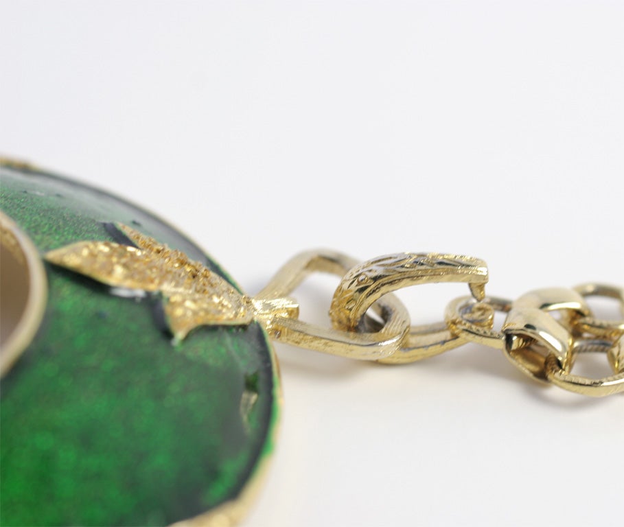 "Gold" Pendant Necklace with Large Blue and Green Enameled Ring ...