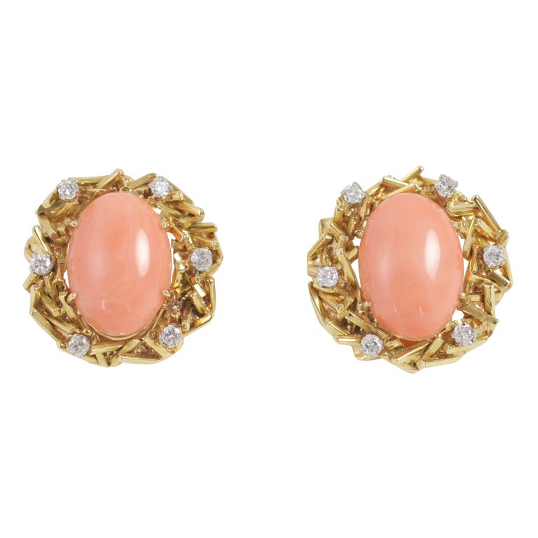 Beautiful and Delicate Coral "Angel Skin" Clip-On Earrings For Sale