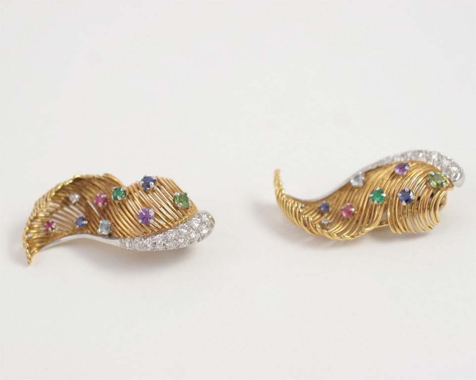 1950s Multi-Gem and Gold Earrings For Sale 1