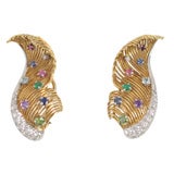 1950s Multi-Gem and Gold Earrings