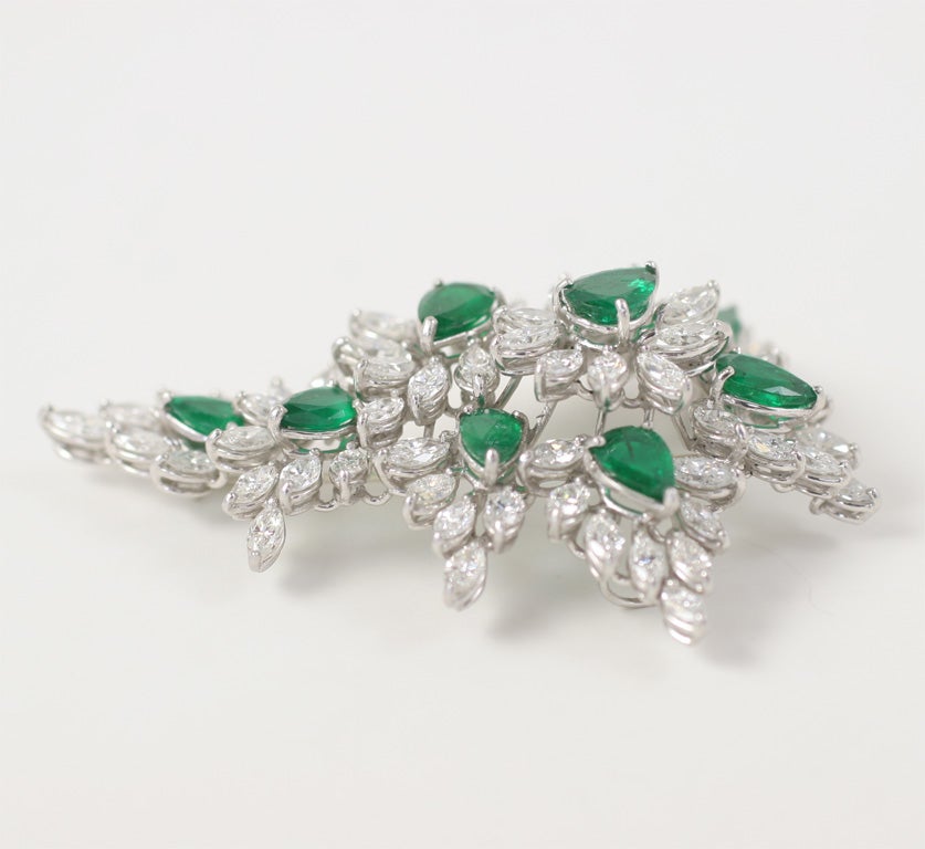 Emerald & Diamond Spray Brooch For Sale 2