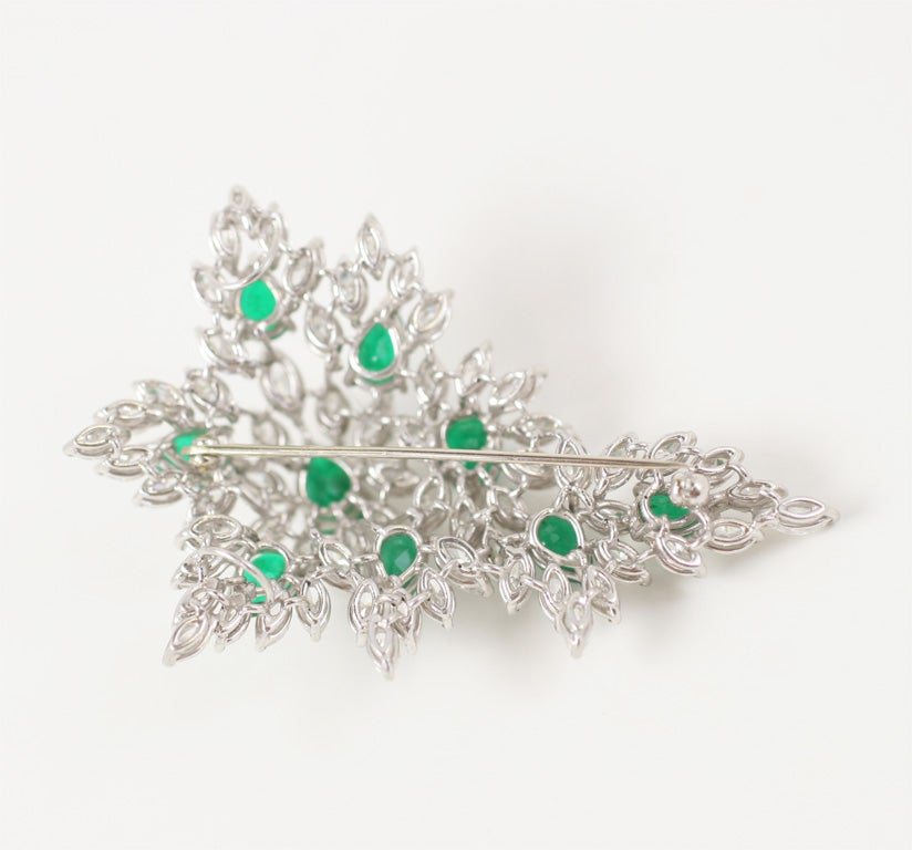 Women's Emerald & Diamond Spray Brooch For Sale