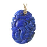 Italian Hand Carved Lapis Lazuli Pendant with Gold Bale