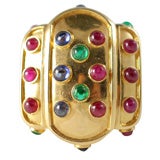 18K Gold Italian Ring with Rubies, Sapphires, and Emeralds