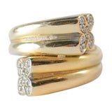 Pink and White Gold Double Clover Ring with Diamonds Vintage Pink and White Gold Double Clover Ring with Diamonds