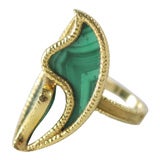 Vintage Italian Gold and Malachite Assymetric Ring