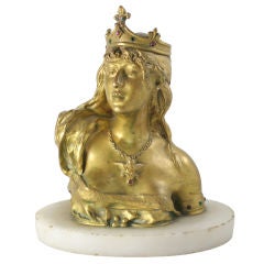 Signed French Gilded Bronze Bust with Embedded Gem Stones Signed French Gilded Bronze Bust with Embedded Gem Stones