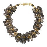 Smokey Quartz Coral Pearl Gold Pinecone Necklace