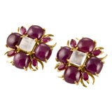 Ruby and Moonstone Earrings in 18K gold