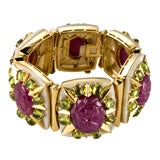 Carved Ruby, Peridot and Mother of Pearl Bracelet