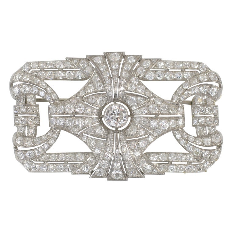 Platinum Diamond "Buckle" Brooch For Sale