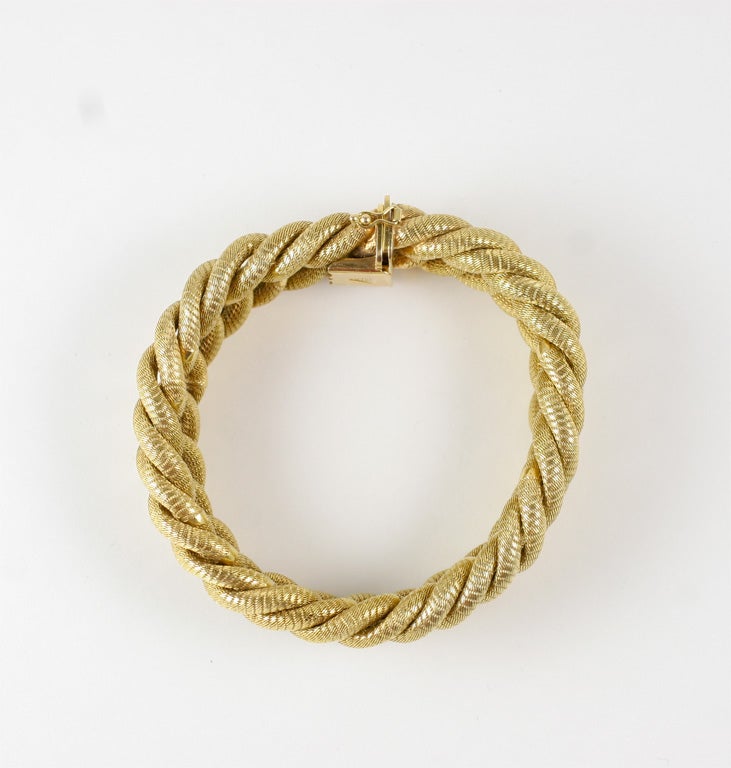 18kt Yellow Gold Braided & Chased  Rope Bracelet