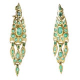 Pair of 18kt Yellow Gold & Emerald Chandelier Earings