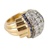 French Retro Sapphire & Diamond 18kt Red Gold Ring