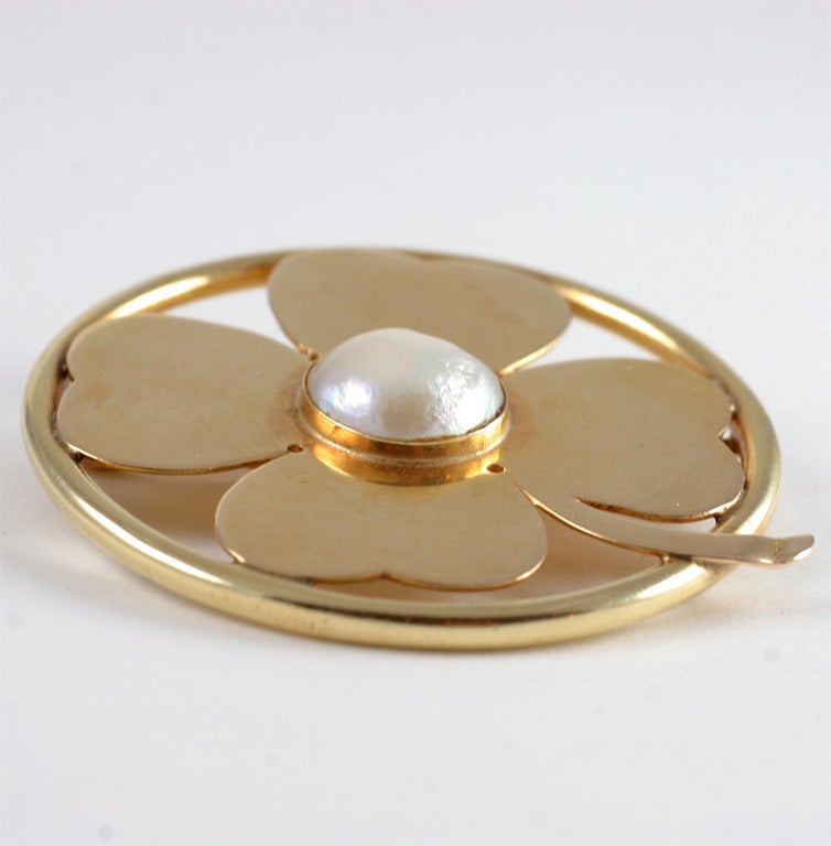 Seaman Schepps Handmade Clover & Mabe Pearl  Brooch