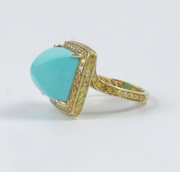 Sugarloaf Turquoise and Yellow Diamond Ring