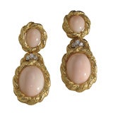 18k Angelskin Coral and Diamond Earrings