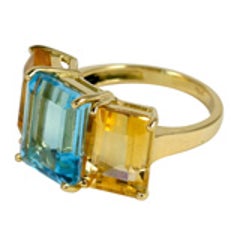 18kt Yellow Gold Emerald Cut Ring with Citrine and Peridot 7