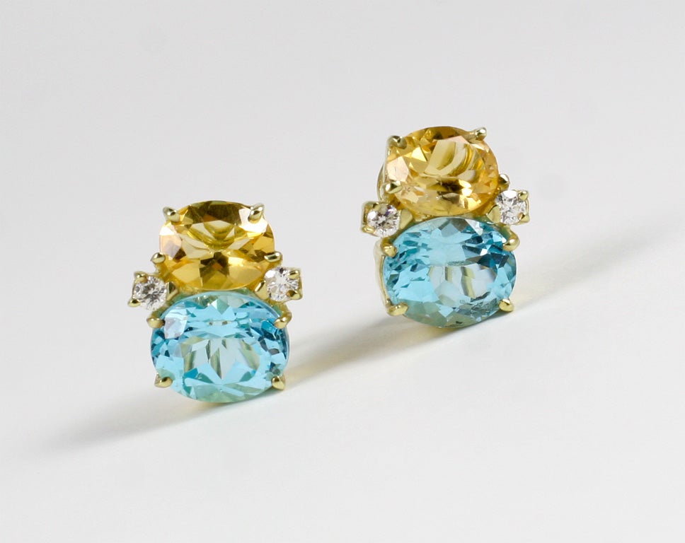 Women's Medium GUM DROP™ Earrings with Citrine and Blue Topaz and Diamonds For Sale