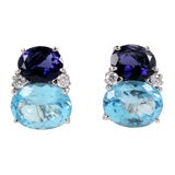 Large GUM DROP™ Earrings with Iolite and Blue Topaz and Diamonds 4