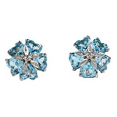 18kt White Gold Sand Dollar Earring with Blue Topaz and Diamonds 6