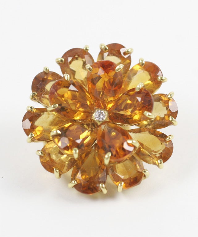 Citrine Double Tier Flower Earrings with Diamond In New Condition For Sale In New York, NY