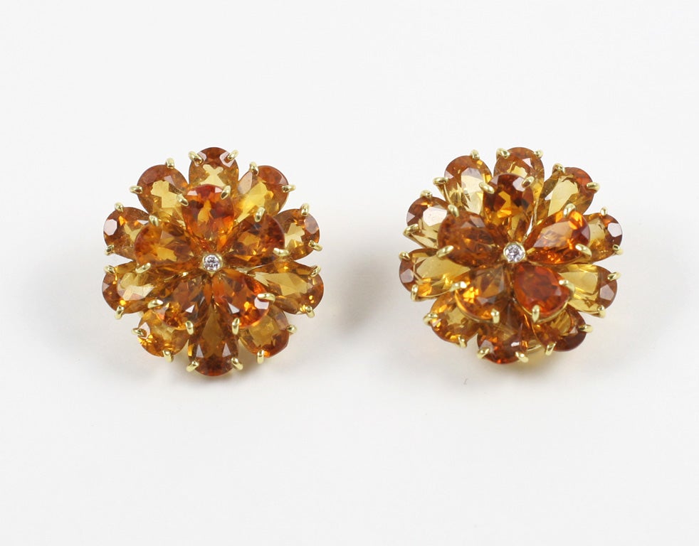 Citrine Double Tier Flower Earrings with Diamond For Sale at 1stDibs