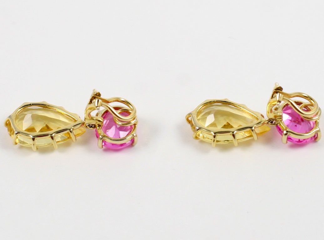 14 kt multi prong drop earing with pink topaz and citrine 2