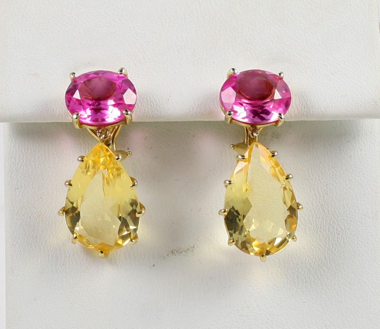 14 kt multi prong drop earing with pink topaz and citrine 4
