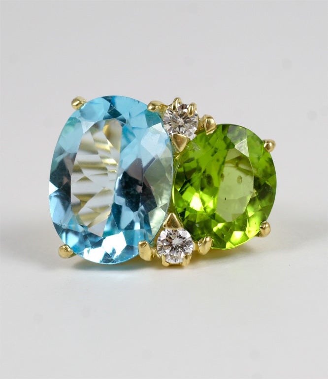 Contemporary Large GUM DROP™ Earrings with Peridot and Blue Topaz and Diamonds For Sale