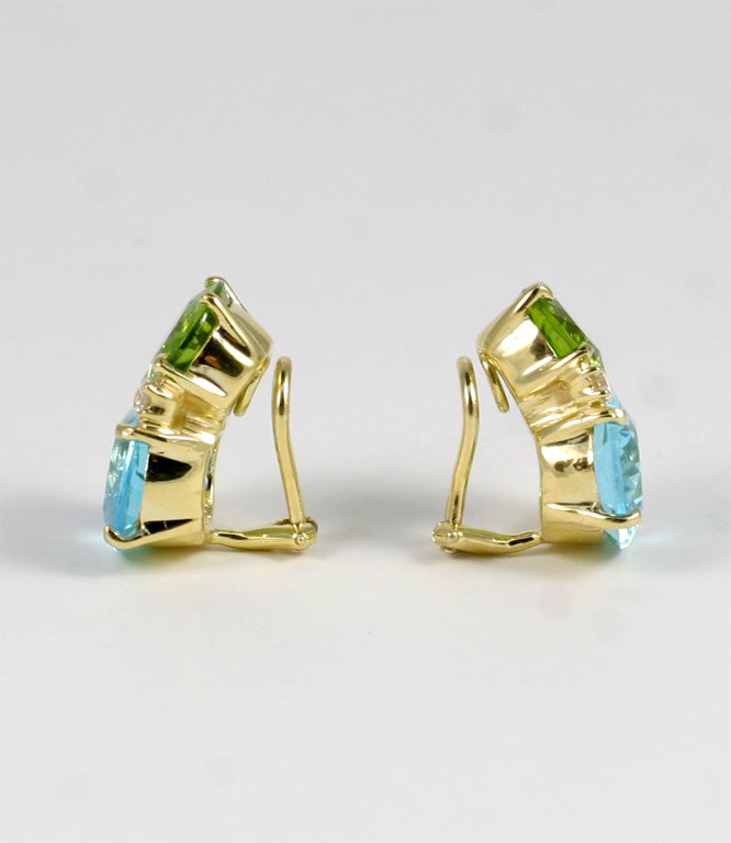 Brilliant Cut Large GUM DROP™ Earrings with Peridot and Blue Topaz and Diamonds For Sale