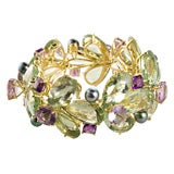 Green Amethyst, Amethyst and Black Pearl Bracelet