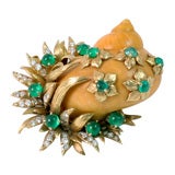 Charming David Webb Emerald and Diamond Shell Brooch