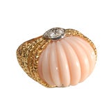 18k  Carved Angel-skin Coral and Diamond Ring