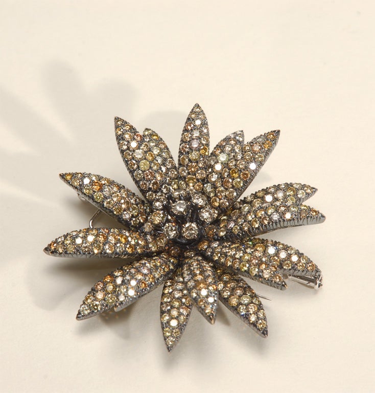 Spectacular Multi-Color Fancy Color Diamond Chrysanthemum Brooch