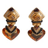 Stunning Pair of 18k Citrine, Garnetand Black Onyx Earrings